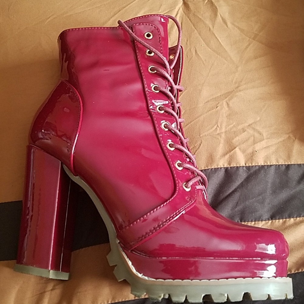 Wine color combat boots worn once